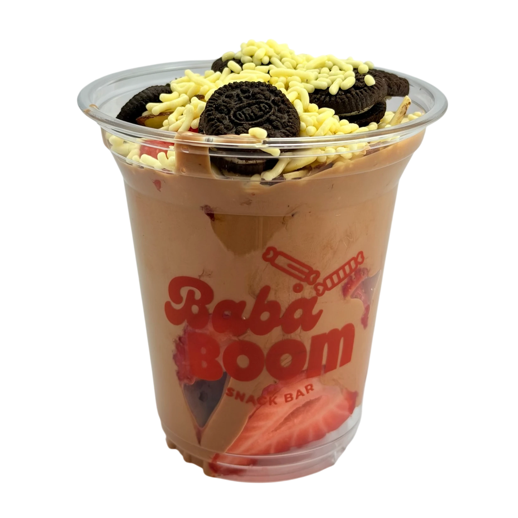Vaso de fresas con chocolate y toppings BabaBoom